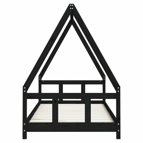 Kinderbedframe 90x200 cm massief grenenhout zwart 4