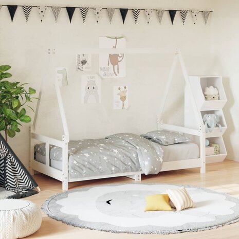 Kinderbedframe 80x160 cm massief grenenhout wit 1