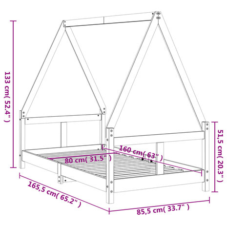 Kinderbedframe 80x160 cm massief grenenhout wit 9