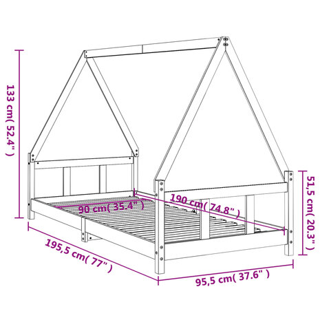 Kinderbedframe 90x190 cm massief grenenhout zwart 9