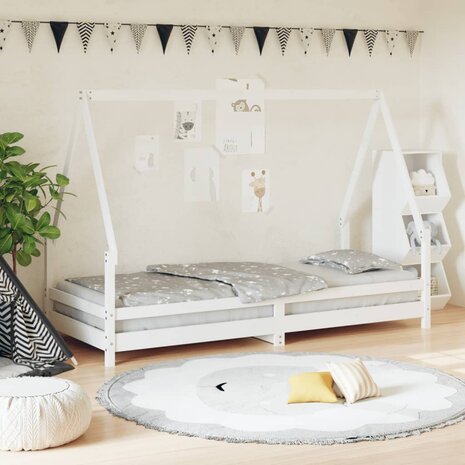Kinderbedframe 80x200 cm massief grenenhout wit 1