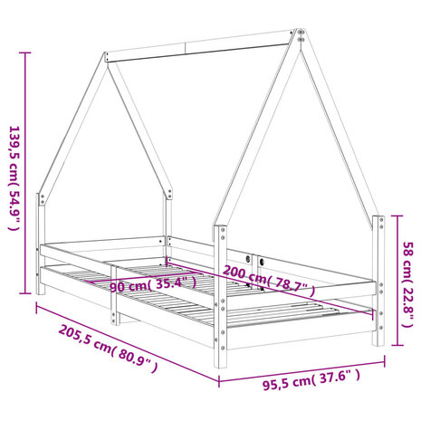 Kinderbedframe 90x200 cm massief grenenhout wit 9