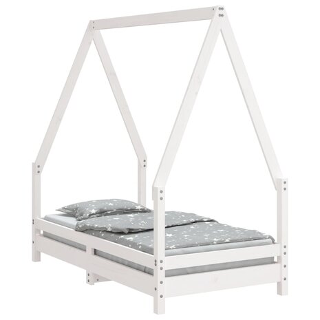 Kinderbedframe 70x140 cm massief grenenhout wit  2