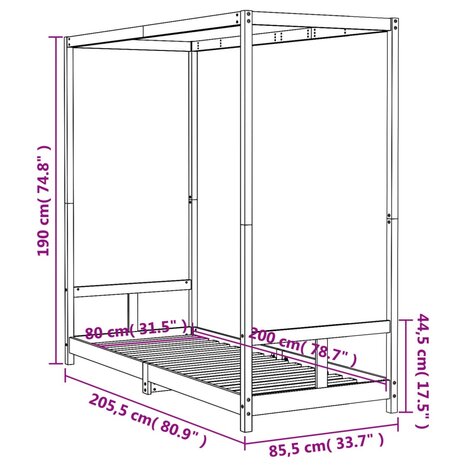 Kinderbedframe 80x200 cm massief grenenhout wit 9