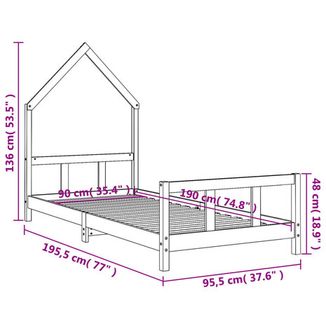 Kinderbedframe 90x190 cm massief grenenhout zwart 9