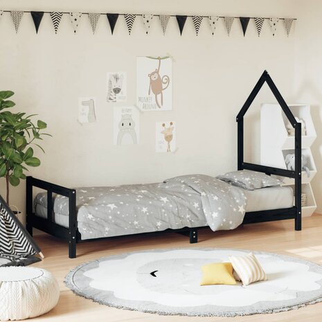 Kinderbedframe 80x200 cm massief grenenhout zwart 1