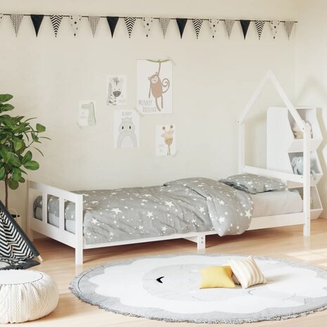 Kinderbedframe 90x200 cm massief grenenhout wit 1