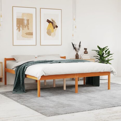 Seniorenbed massief grenenhout wasbruin 150x200 cm 1