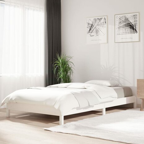 Bed stapelbaar 100x200 cm massief grenenhout wit 1