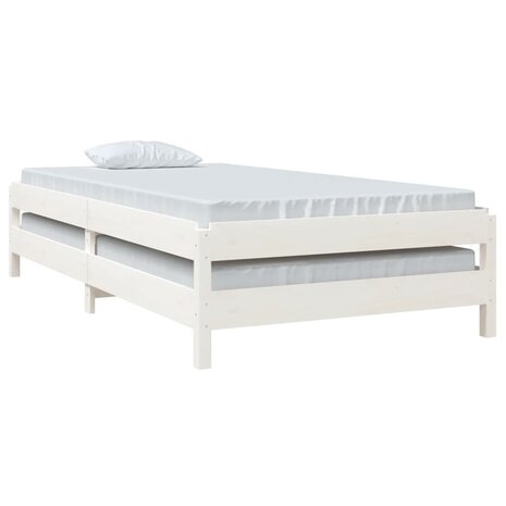 Bed stapelbaar 100x200 cm massief grenenhout wit 5