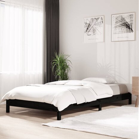 Bed stapelbaar 80x200 cm massief grenenhout zwart 1