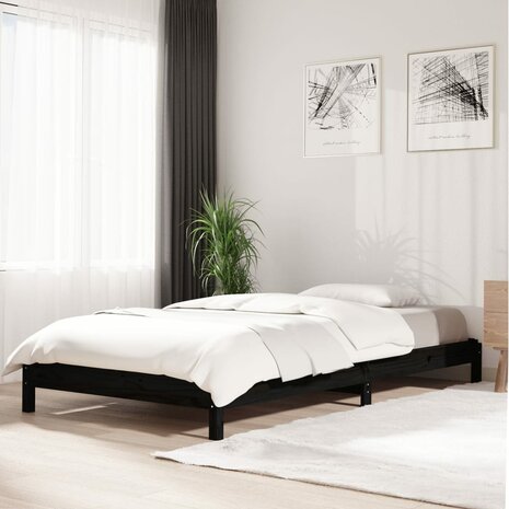 Bed stapelbaar 75x190 cm massief grenenhout zwart 1