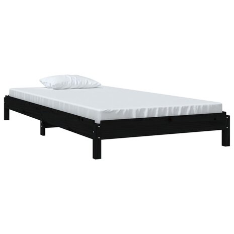Bed stapelbaar 75x190 cm massief grenenhout zwart 3