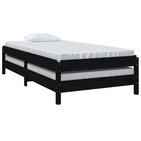 Bed stapelbaar 75x190 cm massief grenenhout zwart 5