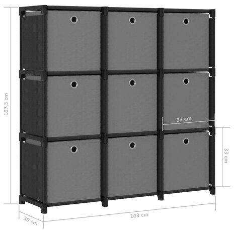 Kast met 9 vakken met boxen 103x30x107,5 cm stof zwart 9