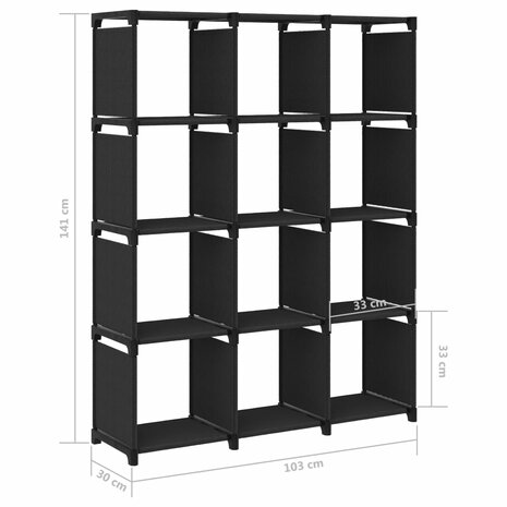 Kast met 12 vakken 103x30x141 cm stof zwart 8