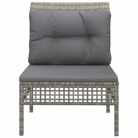 Tuinmiddenbank met kussens poly rattan grijs 3