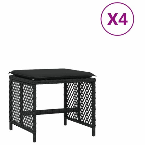 Tuinkrukken 4 st met kussens 41x41x36 cm poly rattan zwart 2