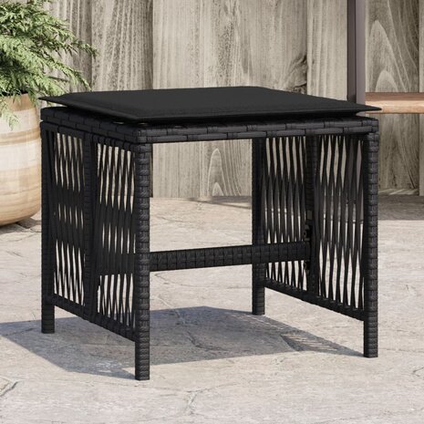 Tuinkrukken 4 st met kussens 41x41x36 cm poly rattan zwart 1