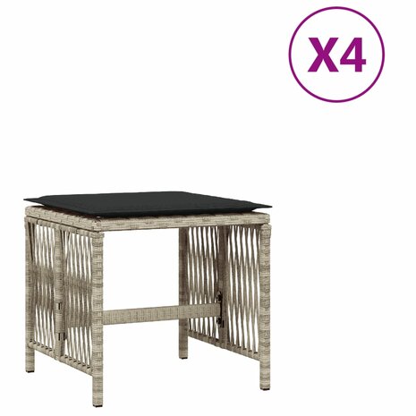 Tuinkrukken 4 st met kussens 41x41x36 cm poly rattan lichtgrijs 2
