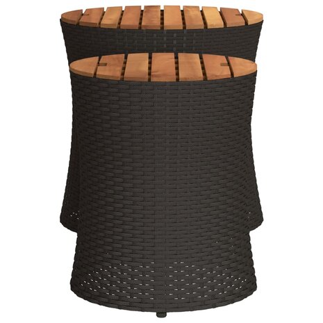 Tuinbijzettafels 2 st met houten blad poly rattan zwart 5