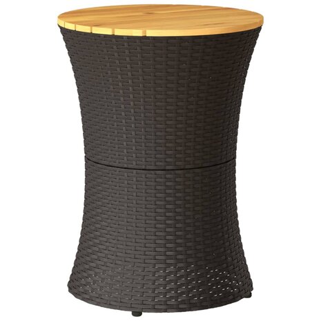 Tuinbijzettafel trommelvormig poly rattan en massief hout zwart 6