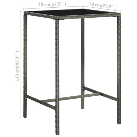 Tuinbartafel 70x70x110 cm poly rattan en glas grijs 6