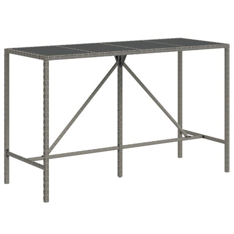 Bartafel met glazen blad 180x70x110 cm poly rattan grijs 2