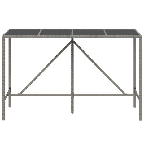Bartafel met glazen blad 180x70x110 cm poly rattan grijs 3