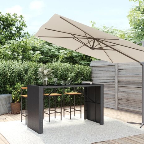 Bartafel met glazen blad 185x80x110 cm poly rattan zwart 1