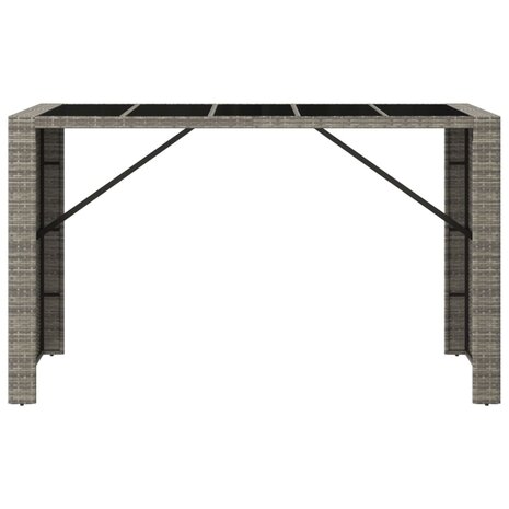 Bartafel met glazen blad 185x80x110 cm poly rattan grijs 3
