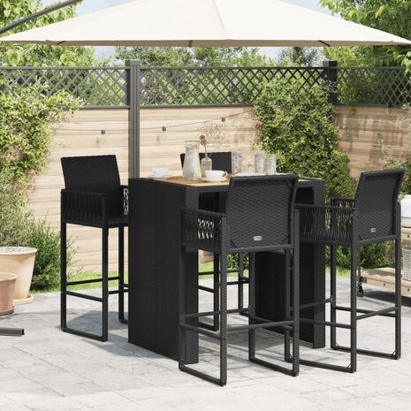 Tuinbartafel acaciahouten blad 105x80x110 cm poly rattan zwart 3