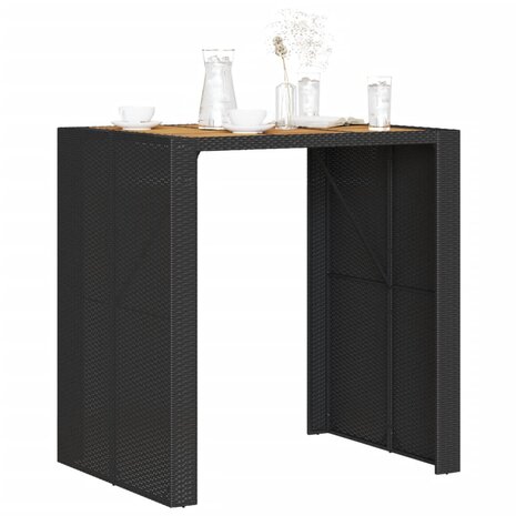 Tuinbartafel acaciahouten blad 105x80x110 cm poly rattan zwart 4