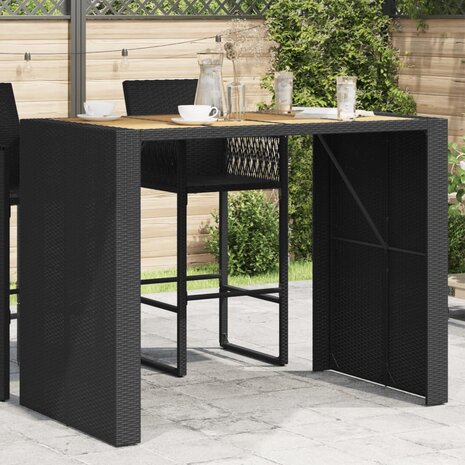 Tuinbartafel acaciahouten blad 145x80x110 cm poly rattan zwart 1