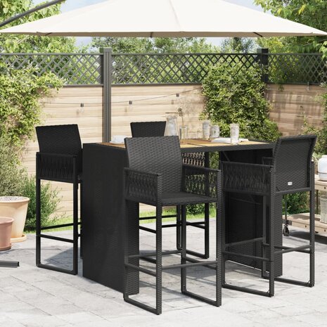 Tuinbartafel acaciahouten blad 145x80x110 cm poly rattan zwart 3