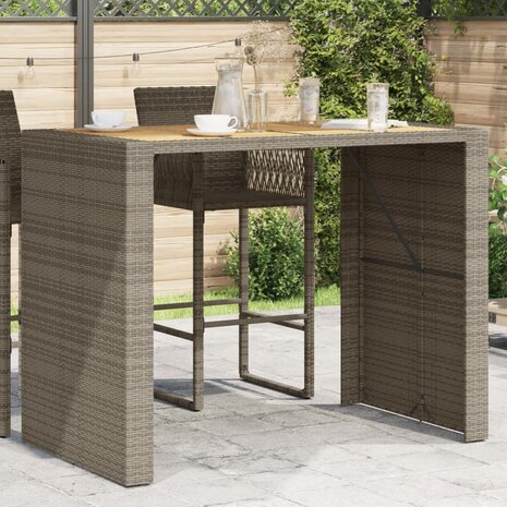 Tuinbartafel acaciahouten blad 145x80x110 cm poly rattan grijs 1