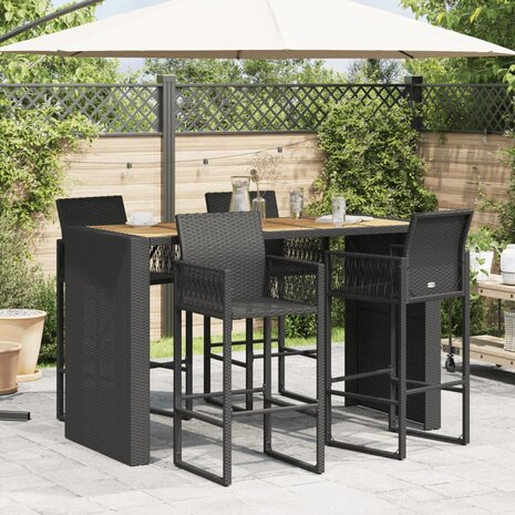 Tuinbartafel acaciahouten blad 185x80x110 cm poly rattan zwart 3