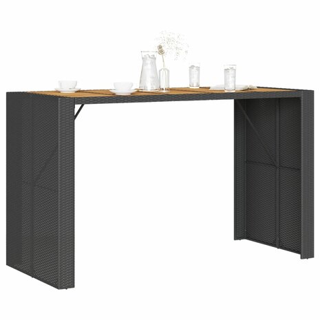 Tuinbartafel acaciahouten blad 185x80x110 cm poly rattan zwart 4