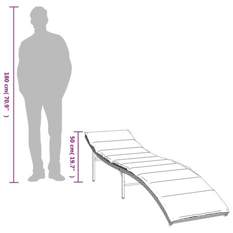Ligbed met kussen 55x199x50 cm poly rattan zwart 9