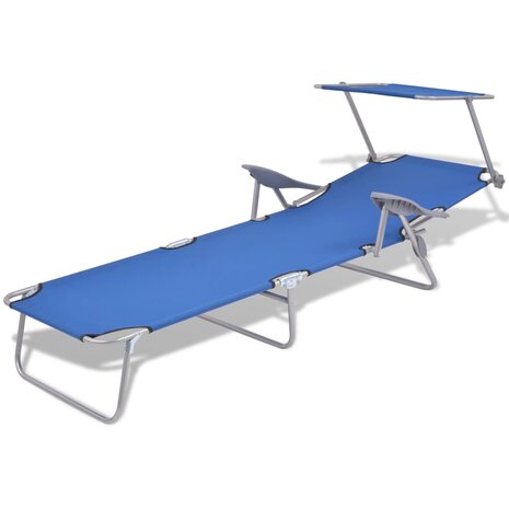 Ligbed met luifel staal blauw 3