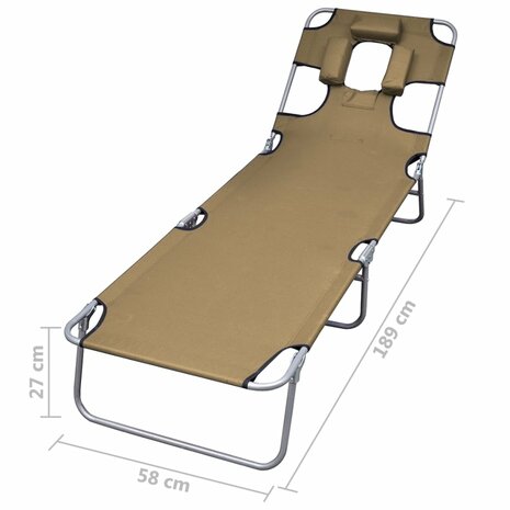 Ligbed met hoofdkussen verstelbaar en inklapbaar taupe 7