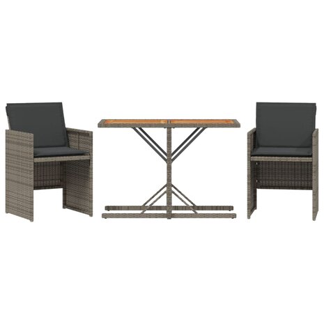 3-delige Bistroset met kussens poly rattan grijs 2