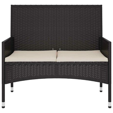 Tuinbank 2-zits met kussens poly rattan zwart 3