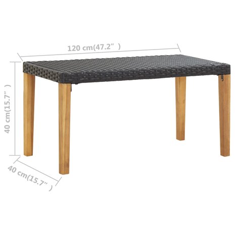 Tuinbank 120 cm poly rattan en massief acaciahout zwart 6