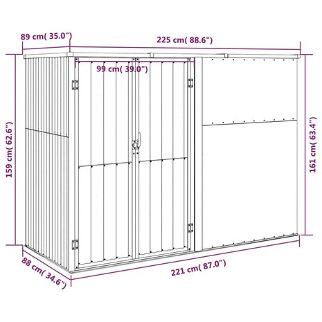 Tuinschuur 225x89x161 cm gegalvaniseerd staal bruin 7