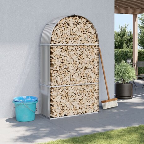 Haardhoutopslag 120x45x210 cm gegalvaniseerd staal lichtgrijs 1