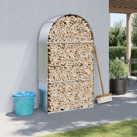 Haardhoutopslag 120x45x210 cm gegalvaniseerd staal zilverkleur 1