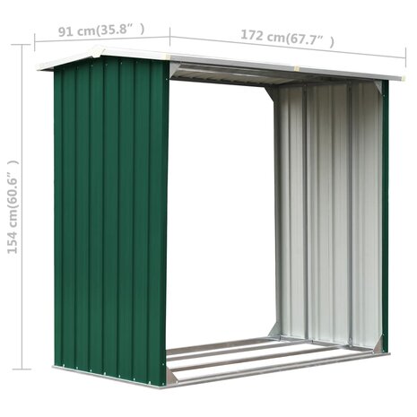 Haardhoutschuur 172x91x154 cm gegalvaniseerd staal groen 6