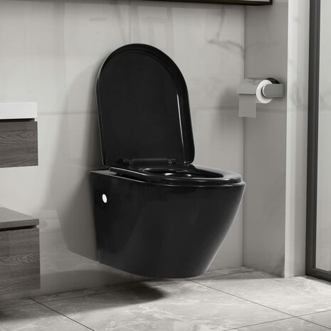 Hangend toilet met verborgen stortbak keramiek zwart 2
