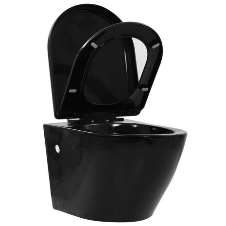 Hangend toilet met verborgen stortbak keramiek zwart 4